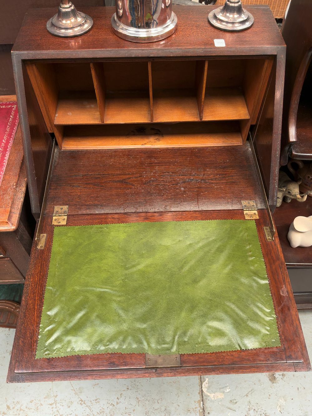 Lot 300: Early 20th Century Queen Anne Style Oak Bureau on Stand