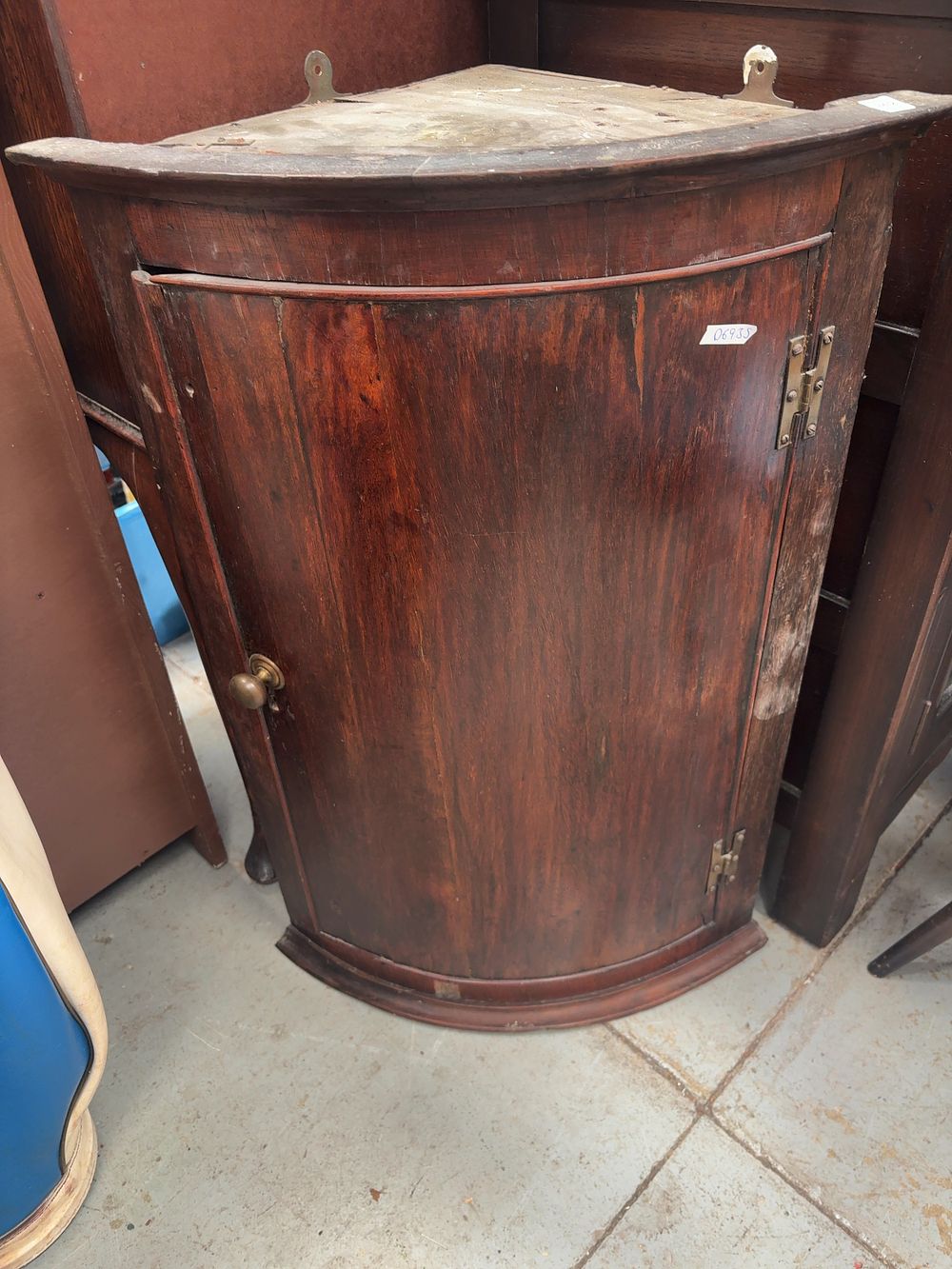 Lot 342: Antique Mahogany Bow Fronted Hanging Corner Cupboard