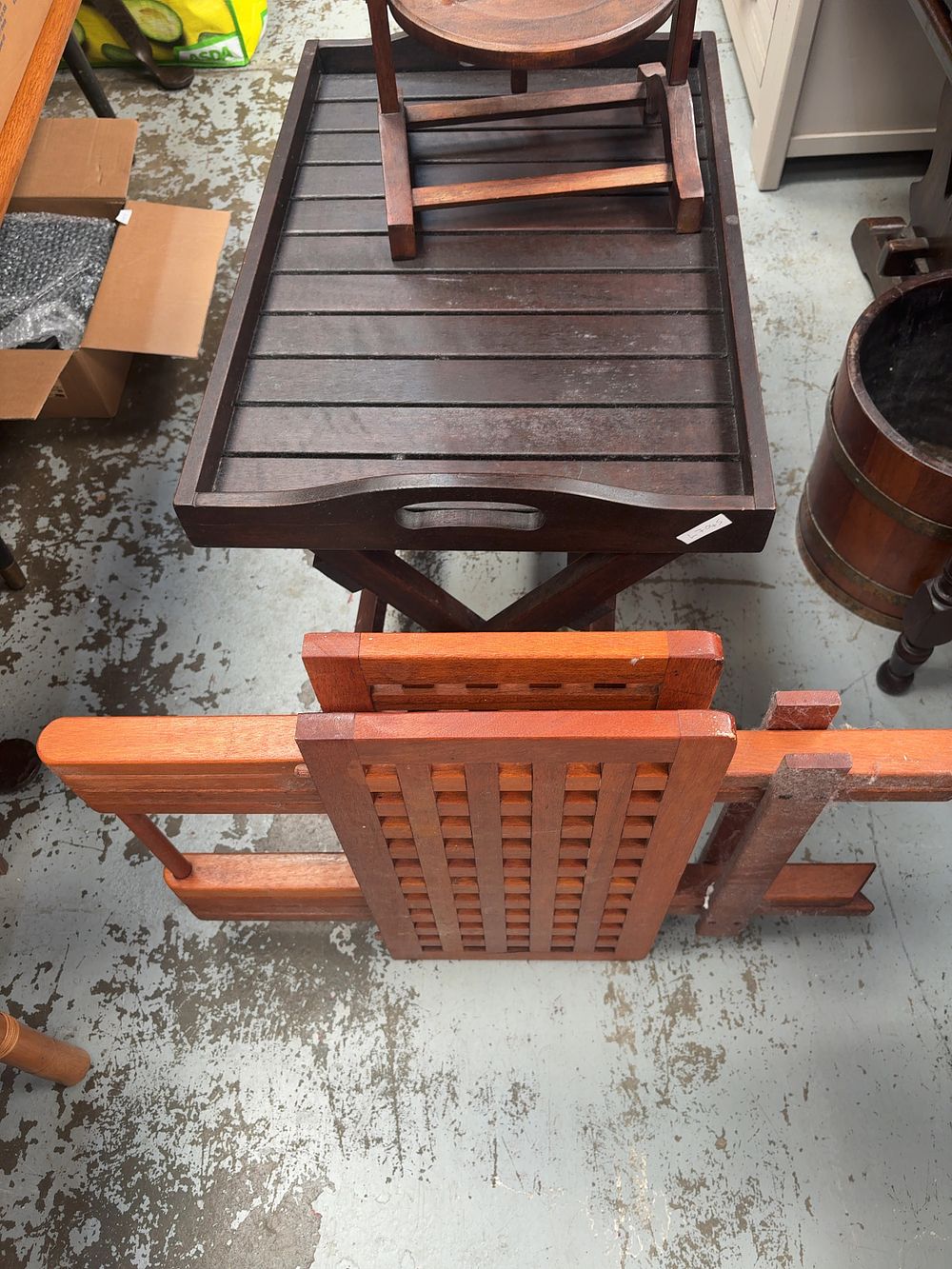 Lot 343: A Trio of Folding Hardwood Occasional Tables and Stands