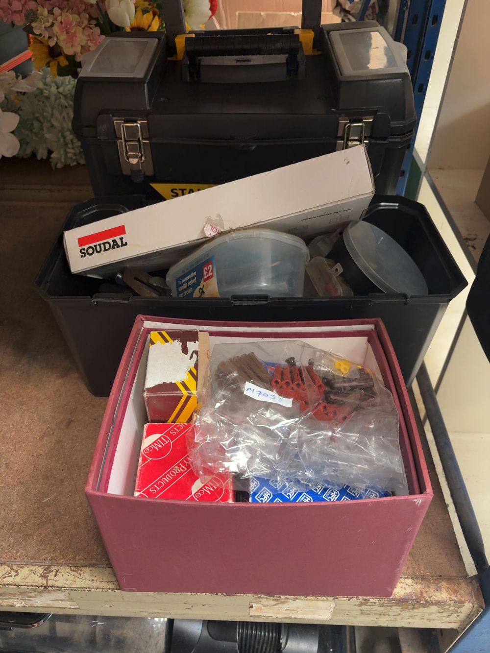 Lot 358: A Collection of Stanley Tool Storage and Assorted Trade Hardware