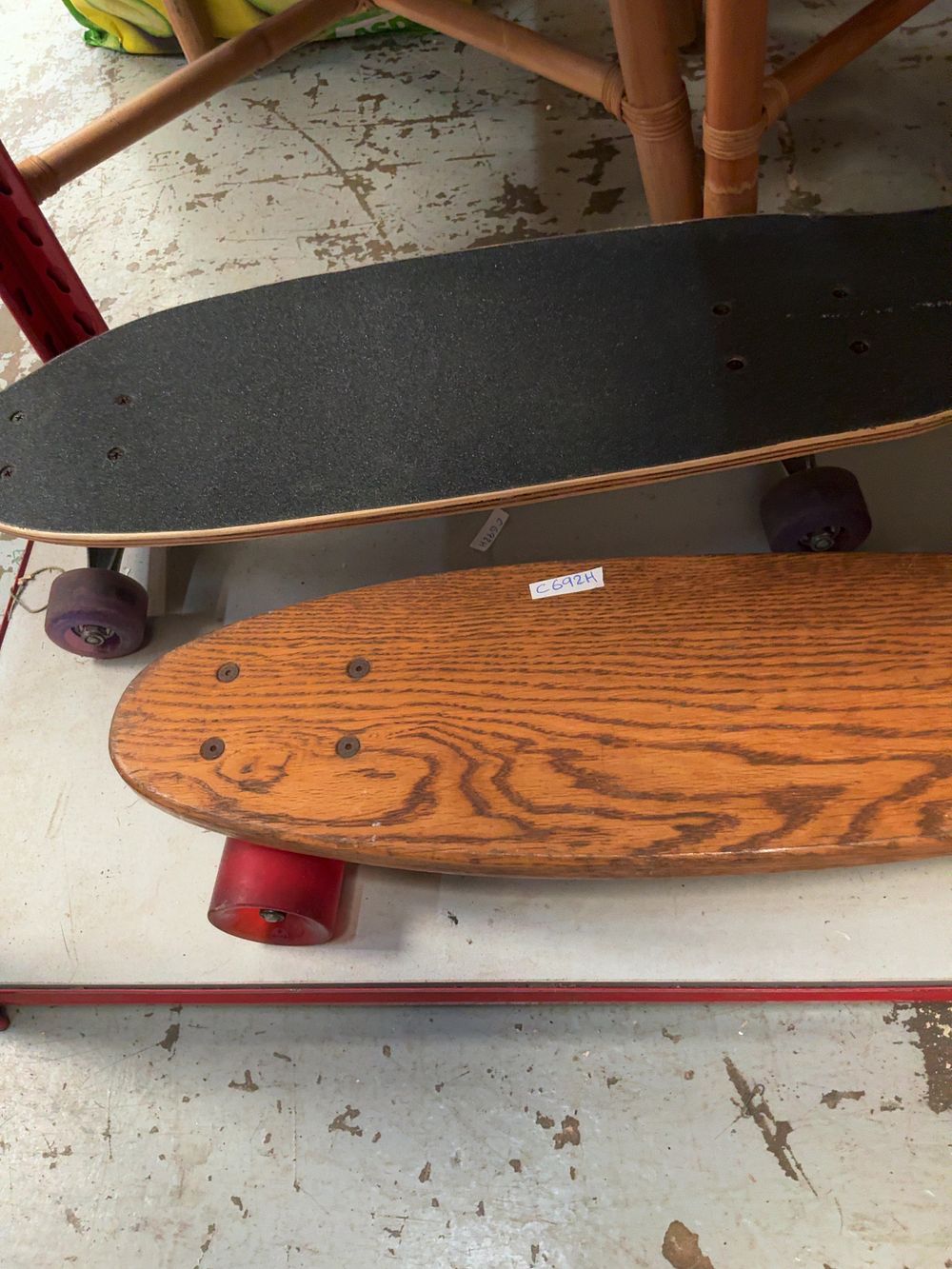 Lot 385: Two Skateboard Cruisers Including a Vintage-Style Wooden Board with Kryptonics Hardware and a Rampage Graphic Board
