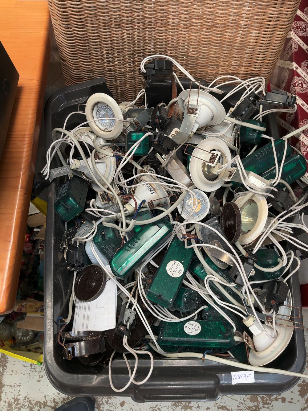Lot 387: An Assortment of Recessed Ceiling Downlights, Electronic Transformers, and Electrical Components