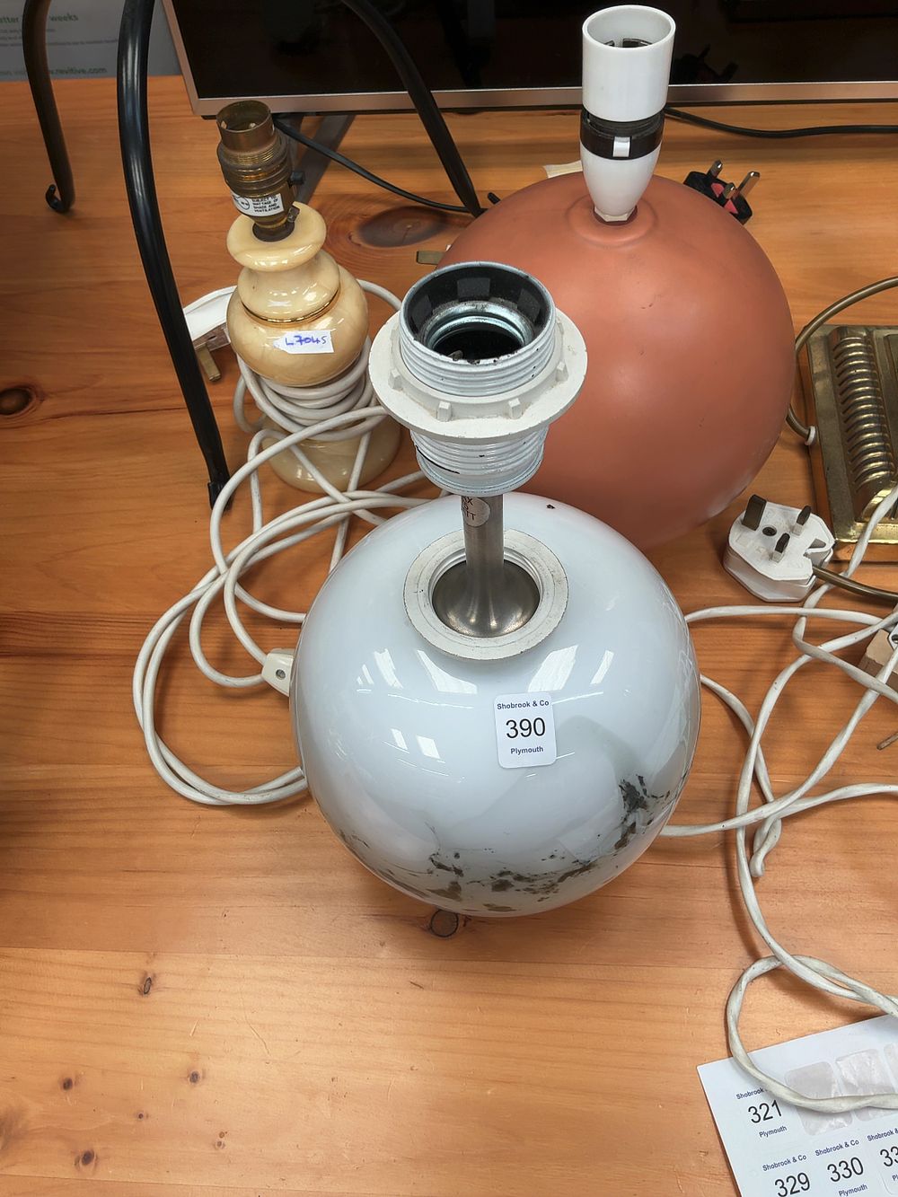 Lot 390: An Assortment of Table Lamps including Alabaster, Brass, and Ceramic Examples