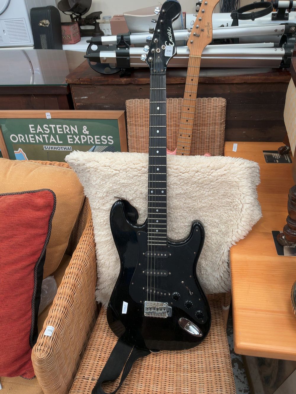 Lot 398: Two Electric Guitars including an Encore Stratocaster Style and a Music Alley Junior Model