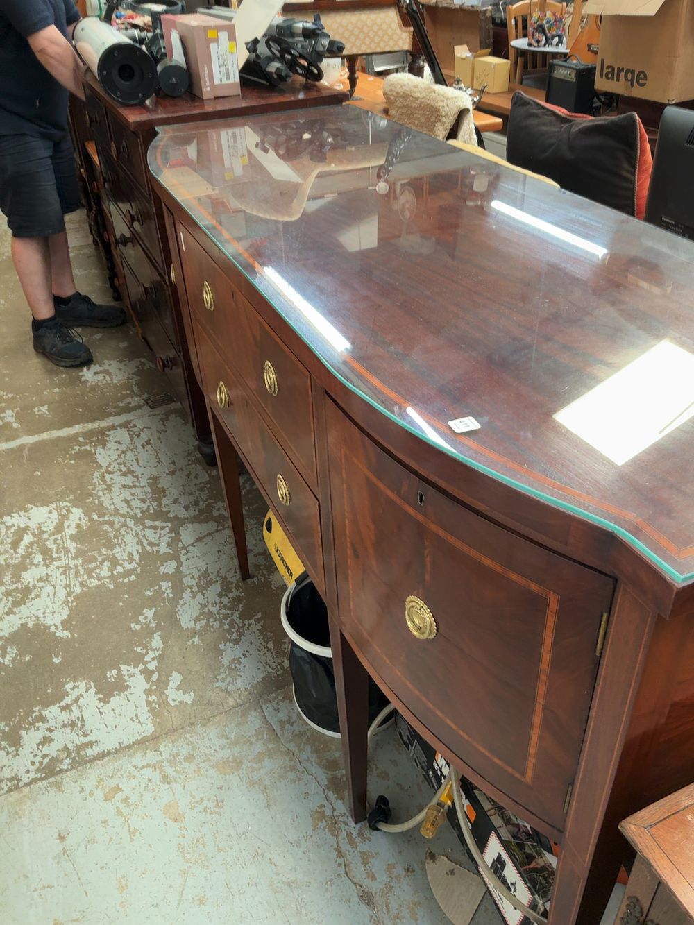 Lot 411: A George III Style Inlaid Mahogany Bow-Front Sideboard