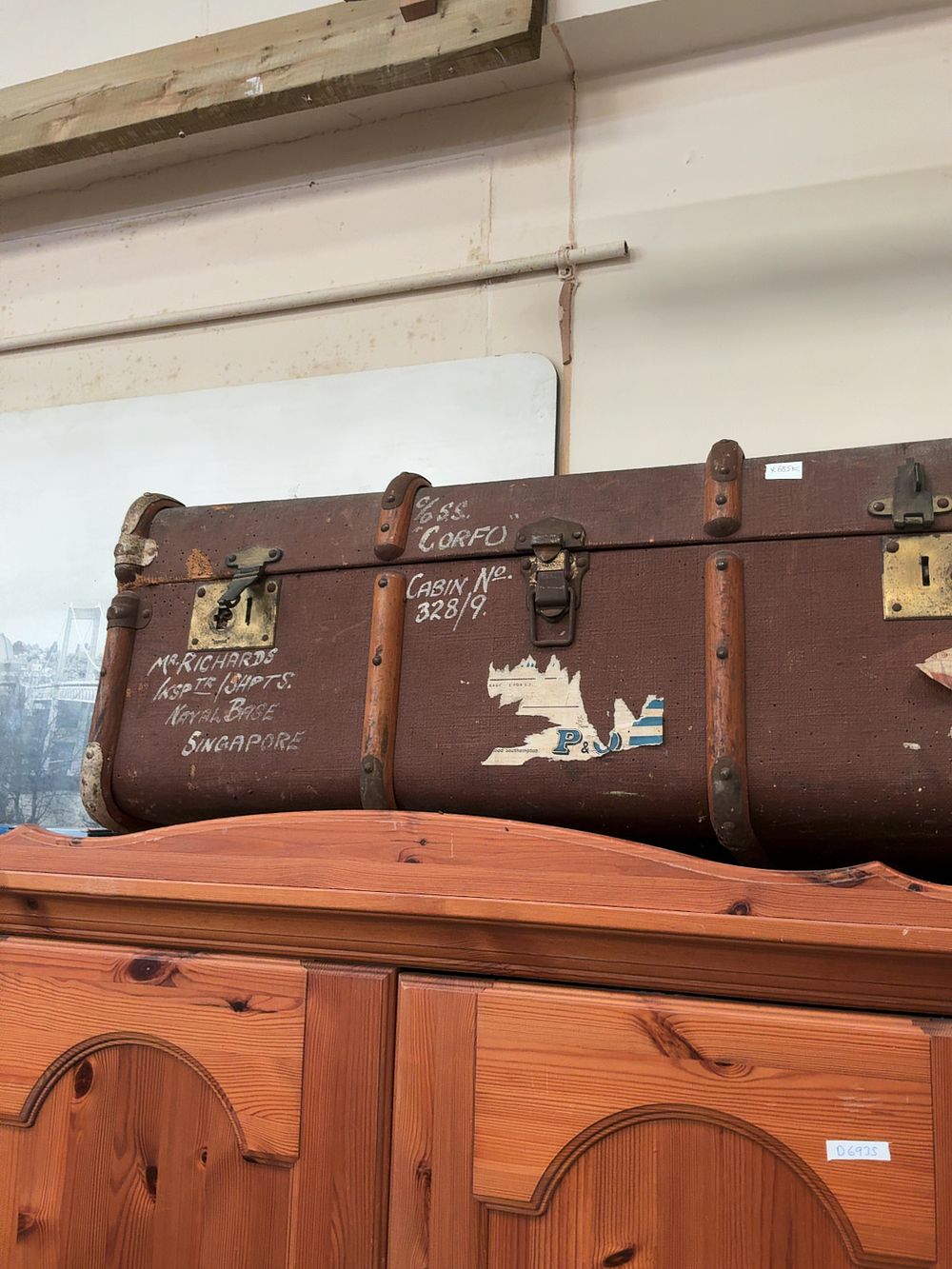 Lot 434: A mid-20th-century P&O Line cabin trunk relating to the S.S. Corfu and Singapore Naval Base