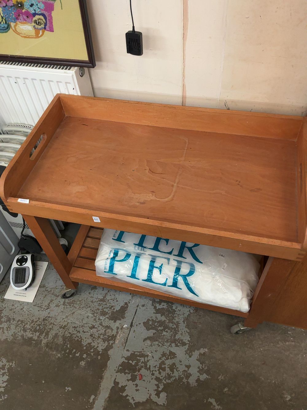 Lot 447: Wooden two-tier serving trolley