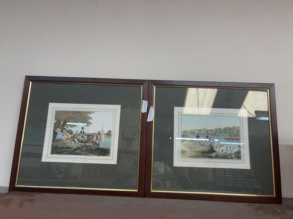 Lot 473: A Pair of Hand-Coloured Engravings Published by Thomas McLean, titled Taking a Fly and Digging for Bait