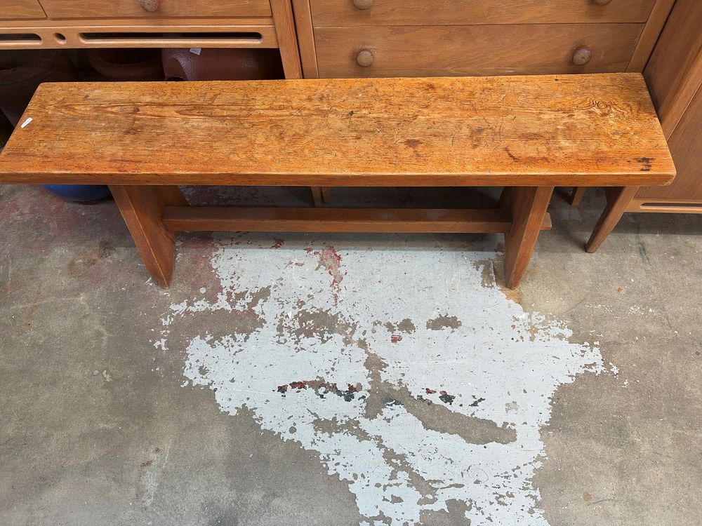 Lot 475: A Rustic Softwood Plank-Top Trestle Bench