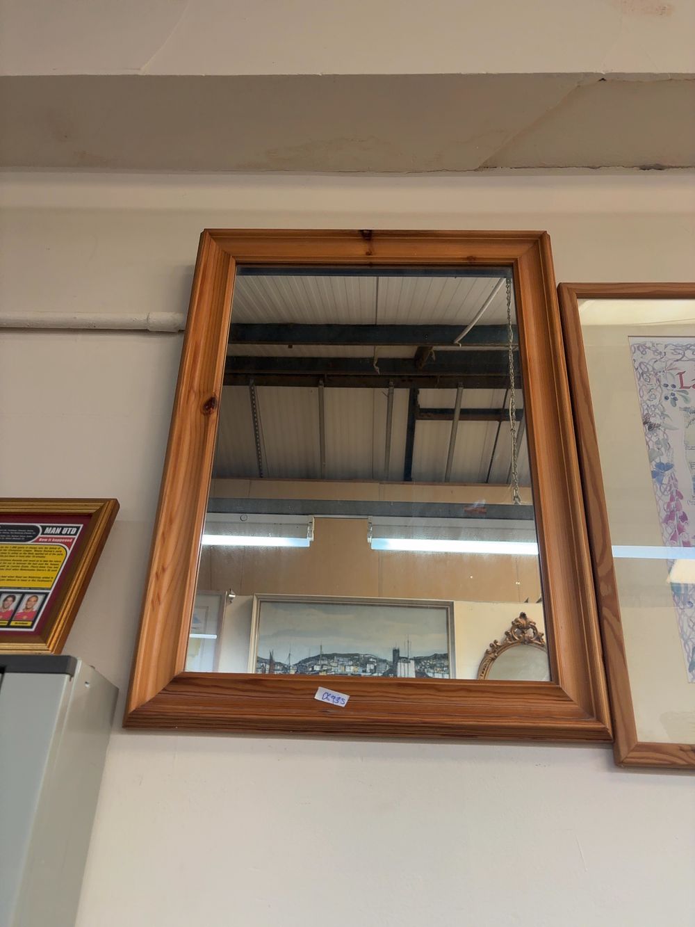 Lot 479: Two Pine Framed Items comprising a Wall Mirror and an Illustrated Map of Landulph, Cornwall