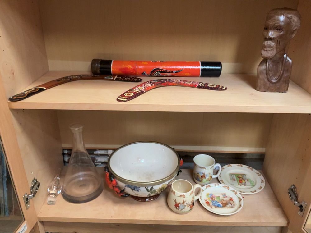 Lot 173: A Collection of Assorted Collectibles including Royal Doulton Bunnykins and Indigenous Australian-style Items