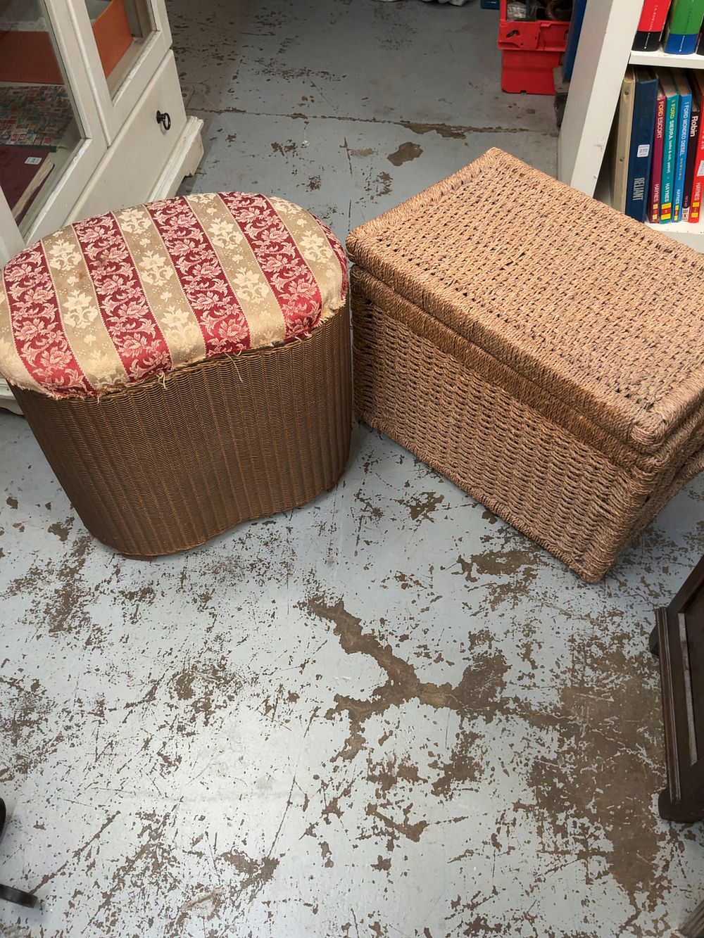 Lot 398: Two Mid-20th Century Woven Storage Items comprising a Lusty Lloyd Loom Ottoman and a Rectangular Seagrass Trunk