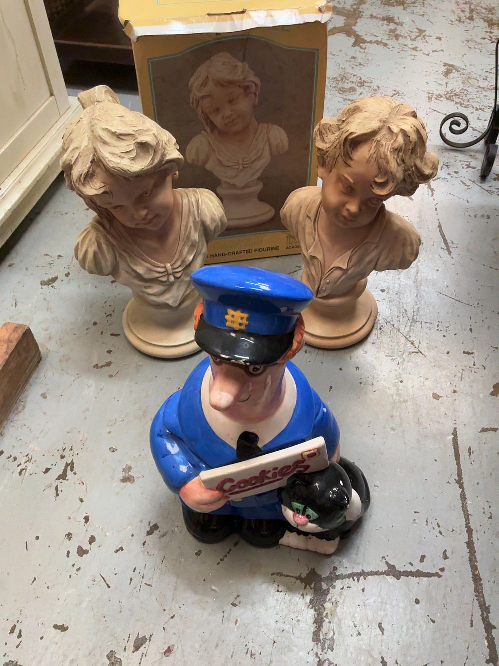 Lot 405: Postman Pat Cookie Jar and Two Academy Child Bust Figurines