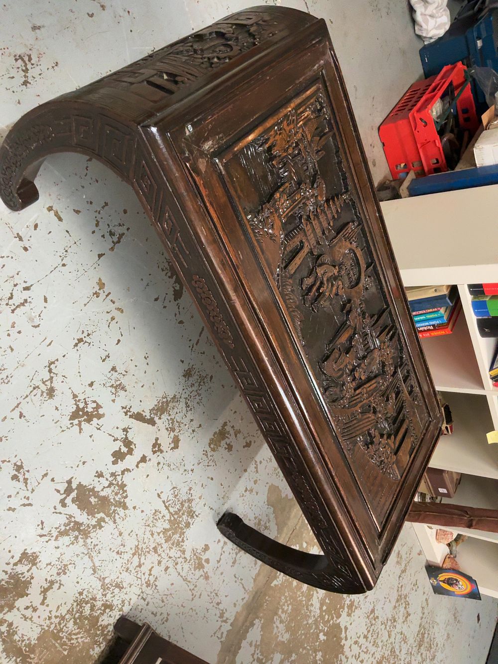 Lot 409: Hand-Carved Asian Style Relief Wood Coffee Table
