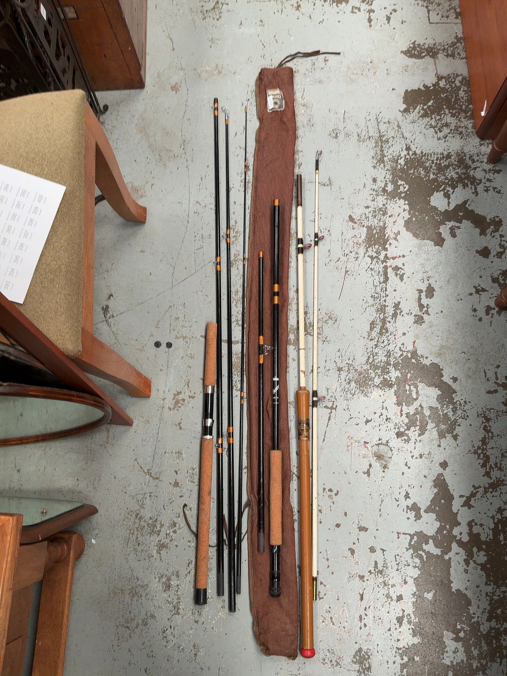 Lot 269: A Collection of Vintage Fishing Equipment featuring a Daiwa Sextet Rod and Ejecta Mk II Reel