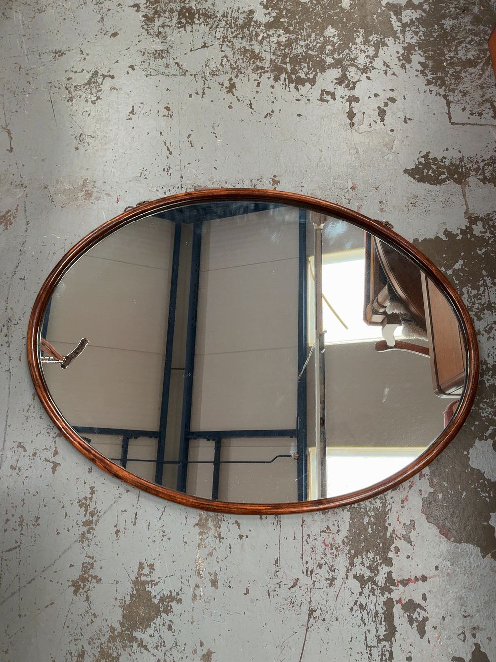 Lot 310: A Trio of Wall Mirrors comprising an Edwardian Style Oval Mirror and Two Mid-Century Modern Examples