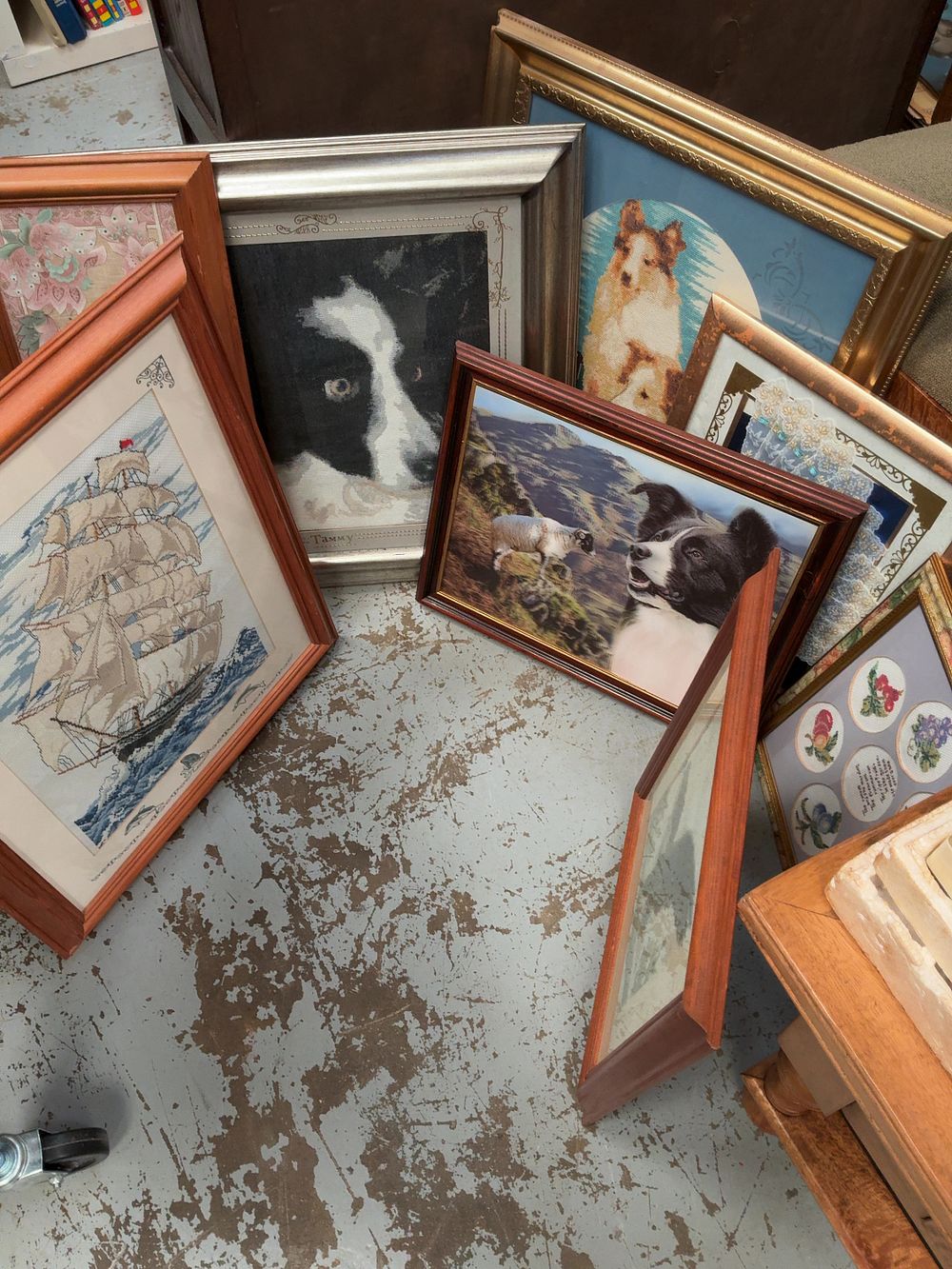 Lot 319: An Assortment of Framed Needlework, Prints, and Decorative Art