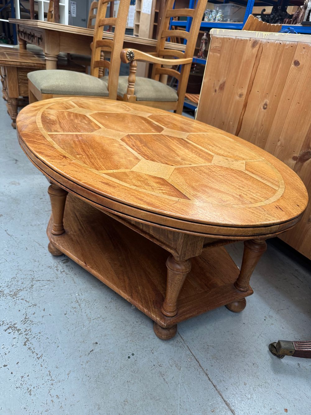 Lot 322: Barker & Stonehouse Flagstone Range Mango Wood Two-Tier Oval Coffee Table