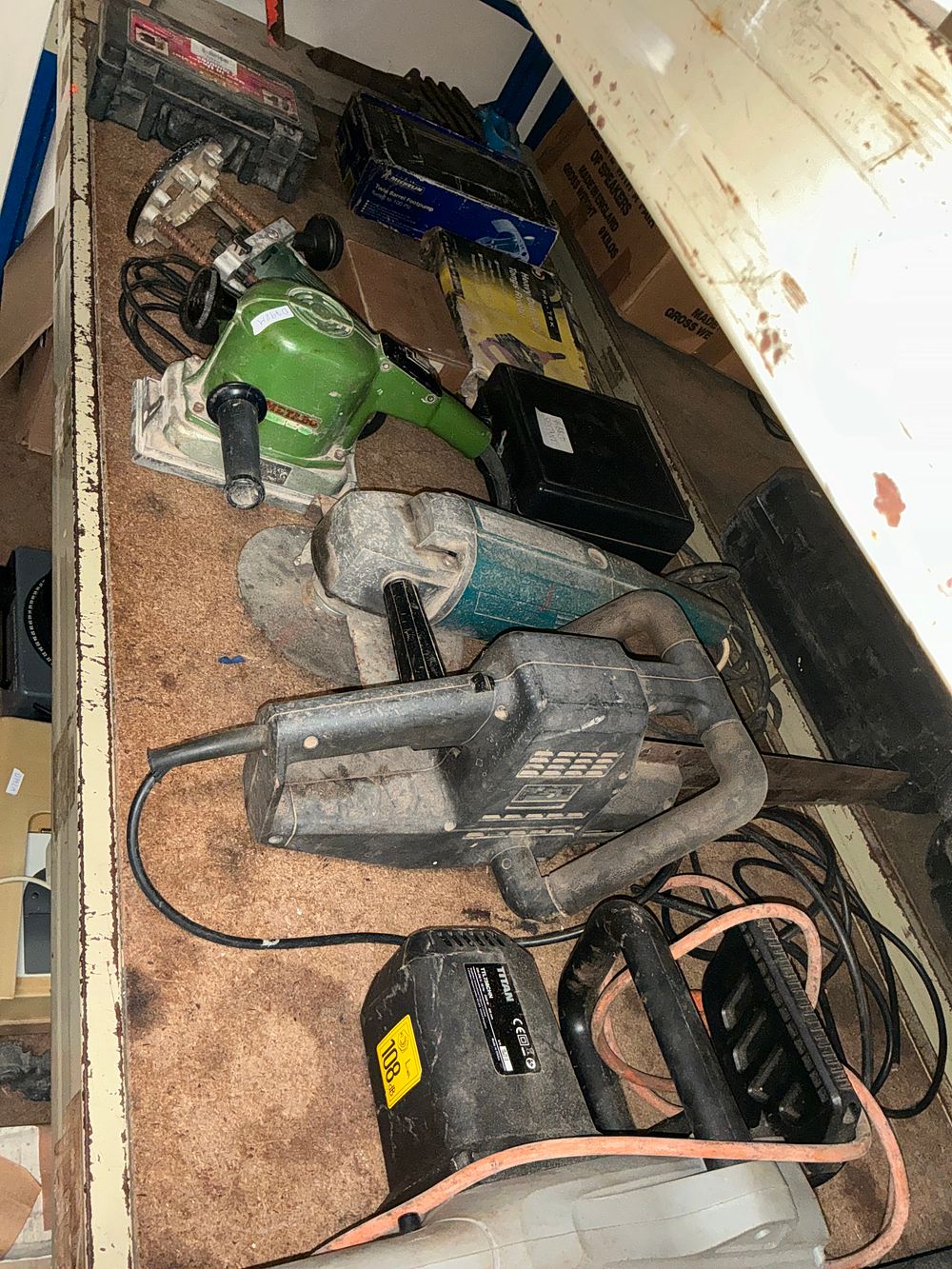 Lot 331: An Assortment of Workshop Power Tools and Equipment including Titan, Metabo, and Bosch