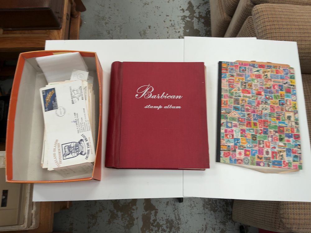 Lot 344: UK 19th-20th C. Stamp Collection, Barbican Album, Stock Book, and FDCs