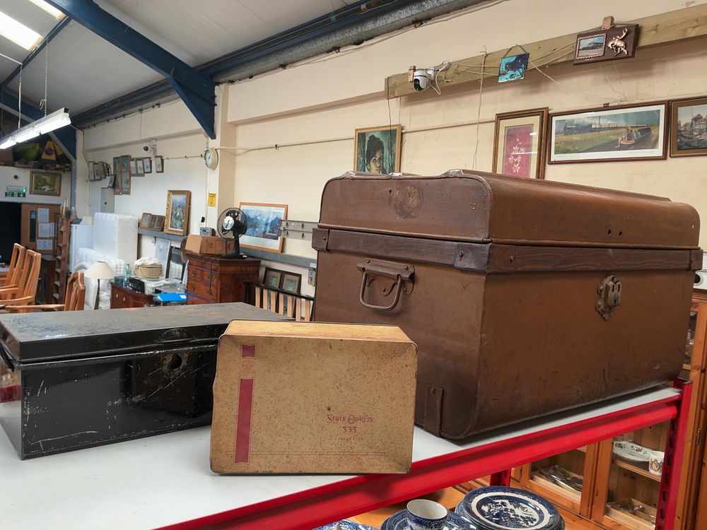Lot 351: A Collection of Vintage Metal Trunks and Storage Boxes