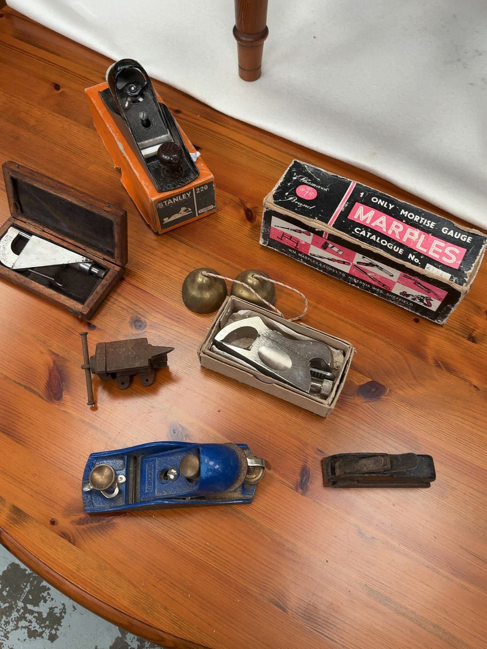 Lot 362: An Assortment of Vintage Woodworking Planes, Measuring Tools, and Collectibles including Stanley, Record, and Marples