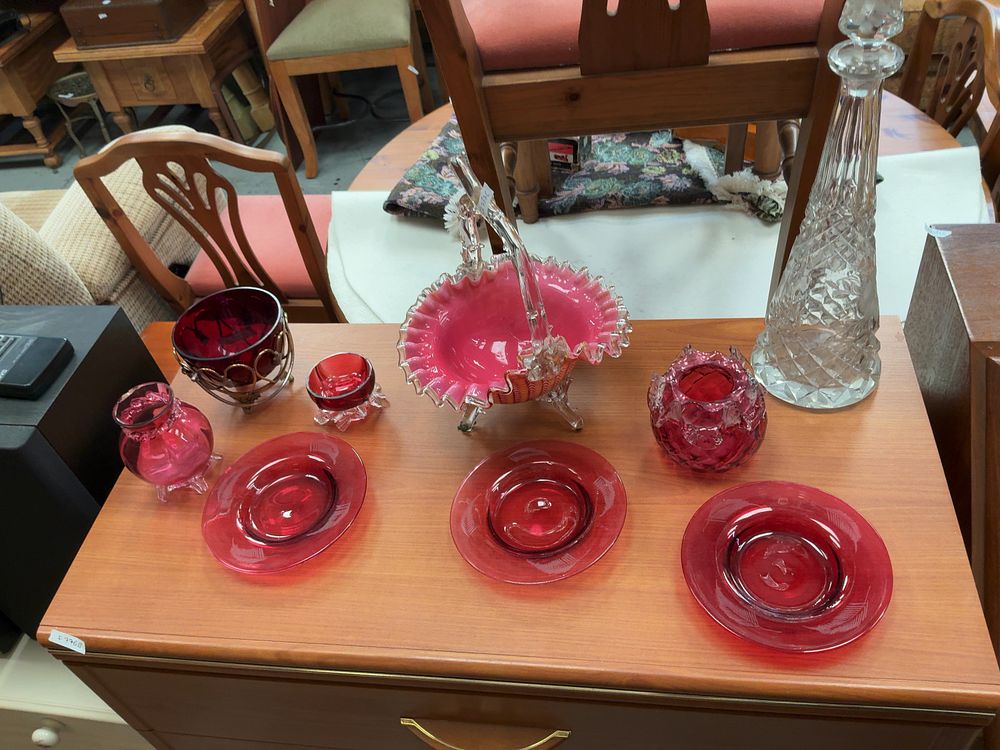 Lot 383: An Assortment of Victorian and Later Cranberry, Cased, and Cut Glassware