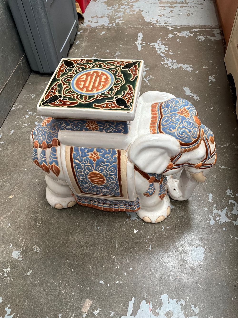 Lot 384: A Chinese Polychrome Ceramic Elephant-Form Garden Stool