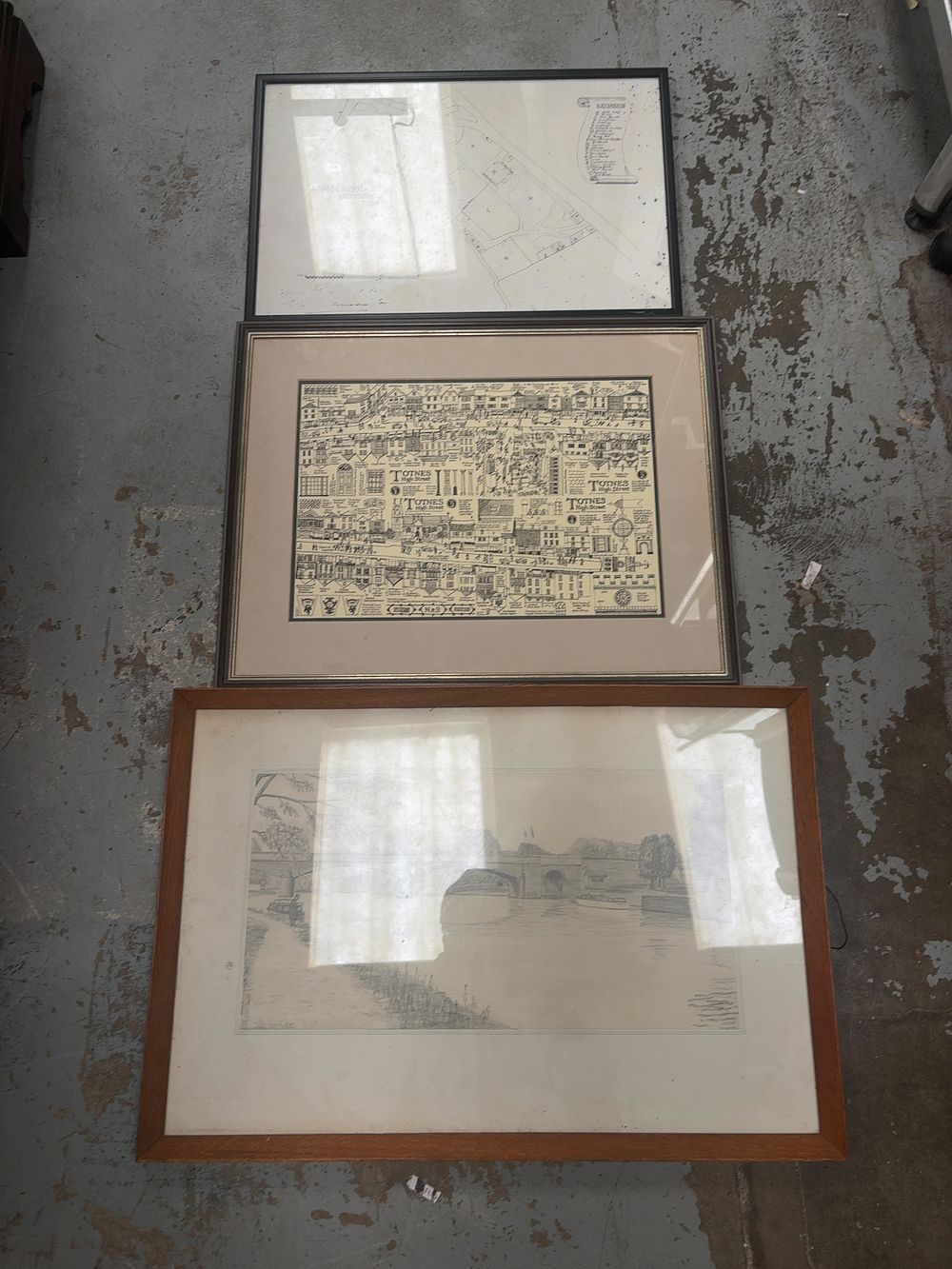 Lot 420: A Trio of Framed Topographical Prints and Plans of Totnes and Dartington Interest