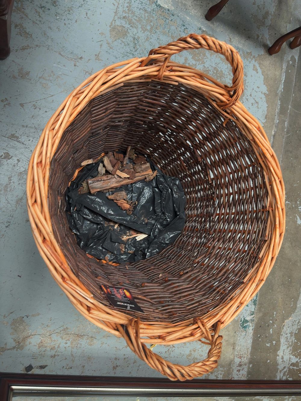 Lot 432: Large Two-Tone Woven Willow Log Basket with Handles