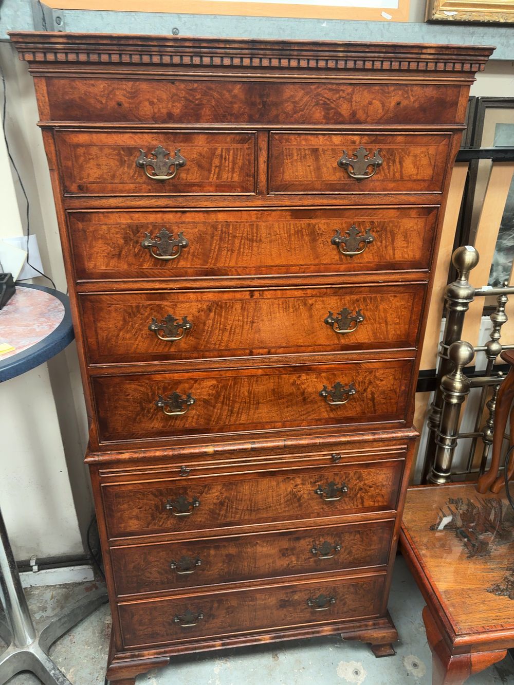 Lot 438: A 20th-century George II style burr walnut chest on chest only
