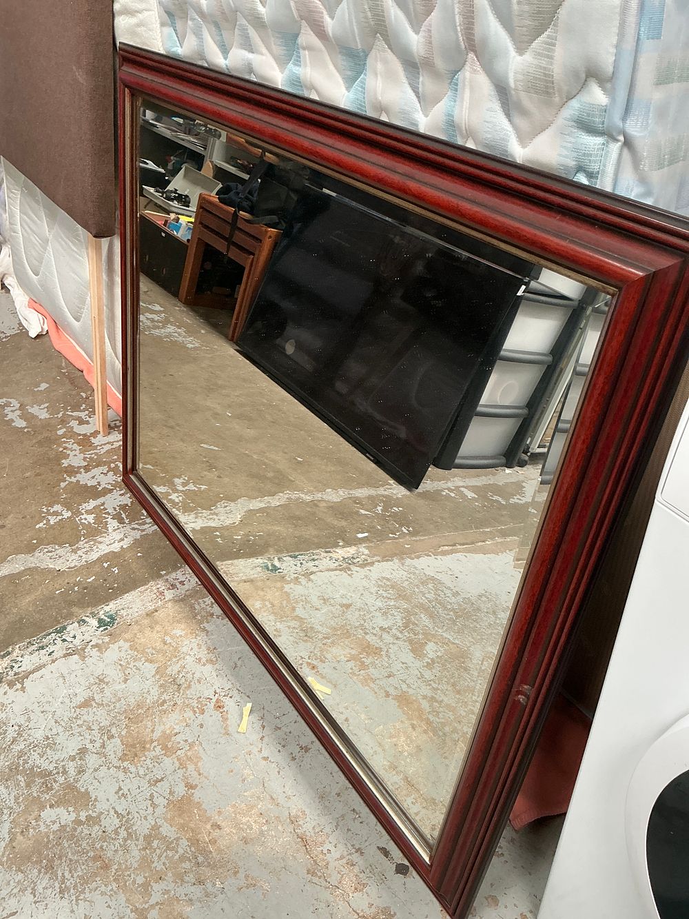 Lot 444: A Large Late 20th Century Rectangular Wall Mirror with a Mahogany Stained Frame