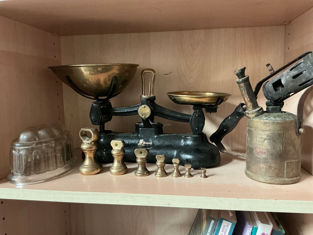 Lot 328: A Collection of Vintage Domestic and Industrial Items including Librasco Kitchen Scales with Weights