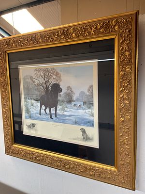 Nigel Hemming, Black Labrador, Framed Offset Lithograph. This framed offset lithograph is after 