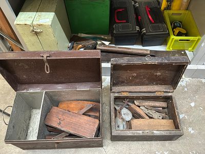 A Collection of Vintage and Modern Hand Tools in Assorted Chests and Containers. A large 