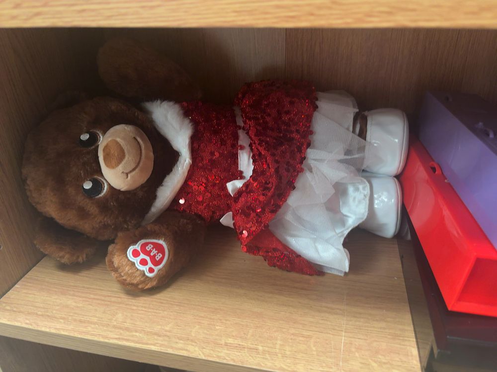 Lot 163: A Build-A-Bear Workshop Plush Teddy Bear and a Collection of Toy Accessories