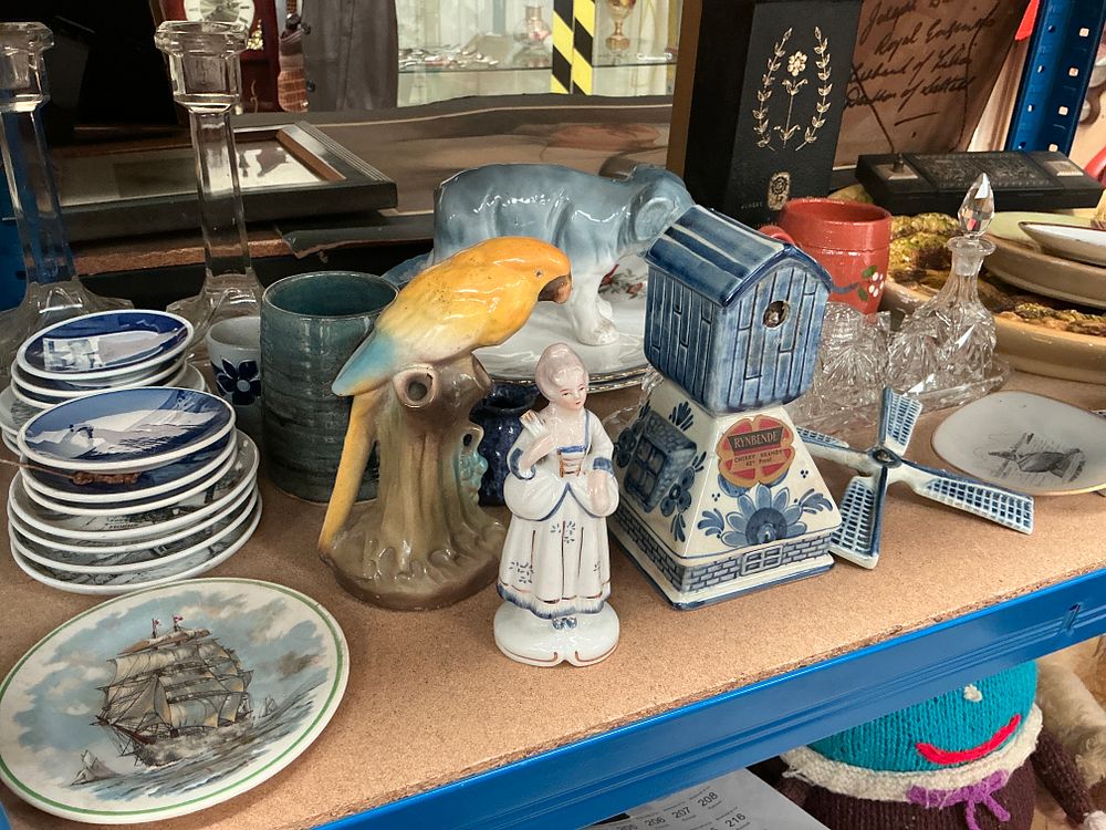 Lot 199: An Assortment of Decorative Ceramics and Glassware including a Coalport Portrait Plate and a Rynbende Liqueur Bottle