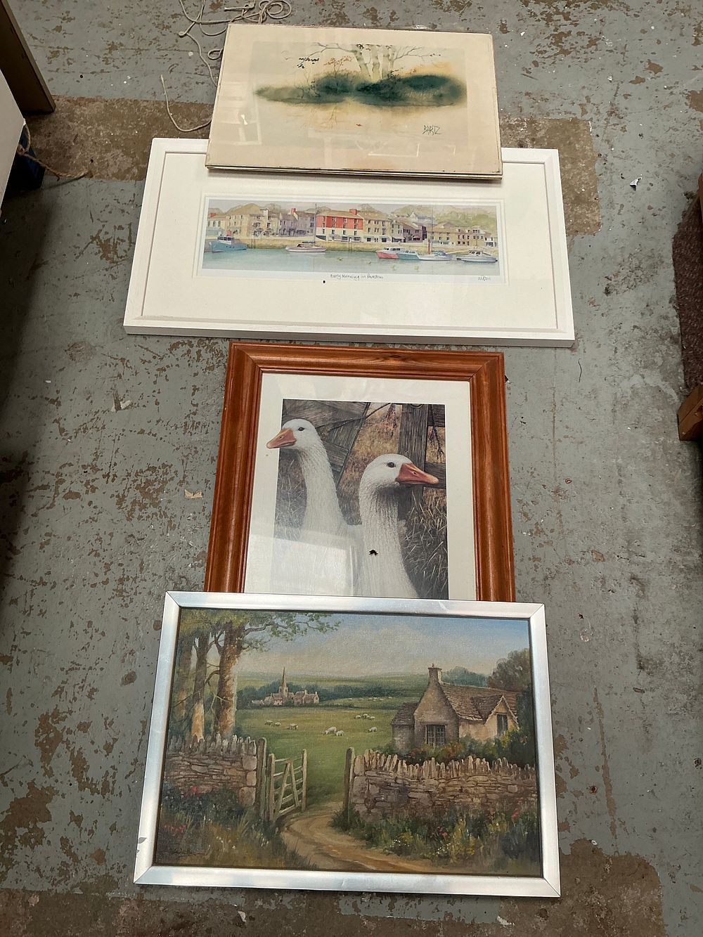 Lot 202: A Collection of Artworks Including a Watercolour Signed Bartz and a Monogrammed Watercolour of Padstow (Signed)