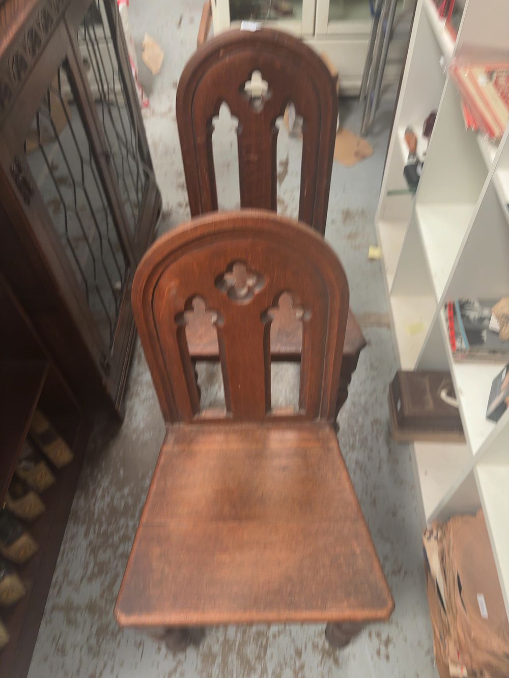 Lot 236: A Pair of Victorian Gothic Revival Oak Side Chairs, Late 19th Century