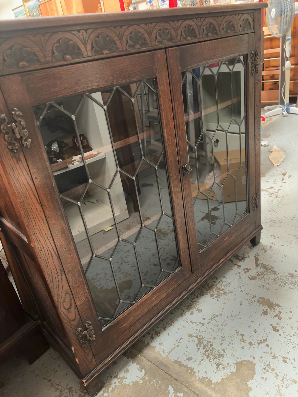 Lot 257: Mid-20th Century Tudor Revival Style Oak Glazed Display Cabinet