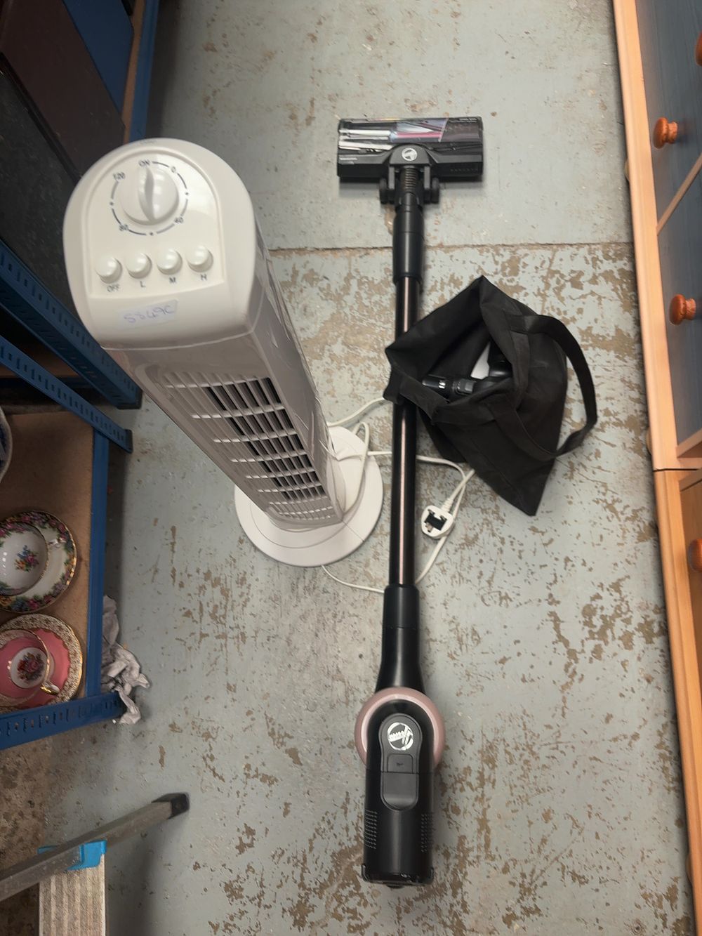 Lot 259: A Trio of Household Appliances Comprising a Hoover Cordless Vacuum Cleaner and Two Electric Fans