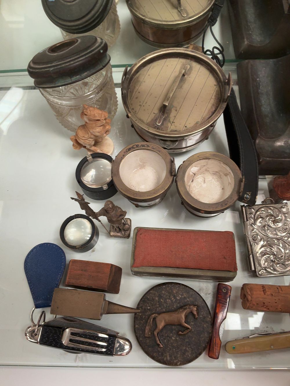 Lot 272: An Assortment of Antique and Vintage Curios, Desktop Accessories, and Pocket Knives