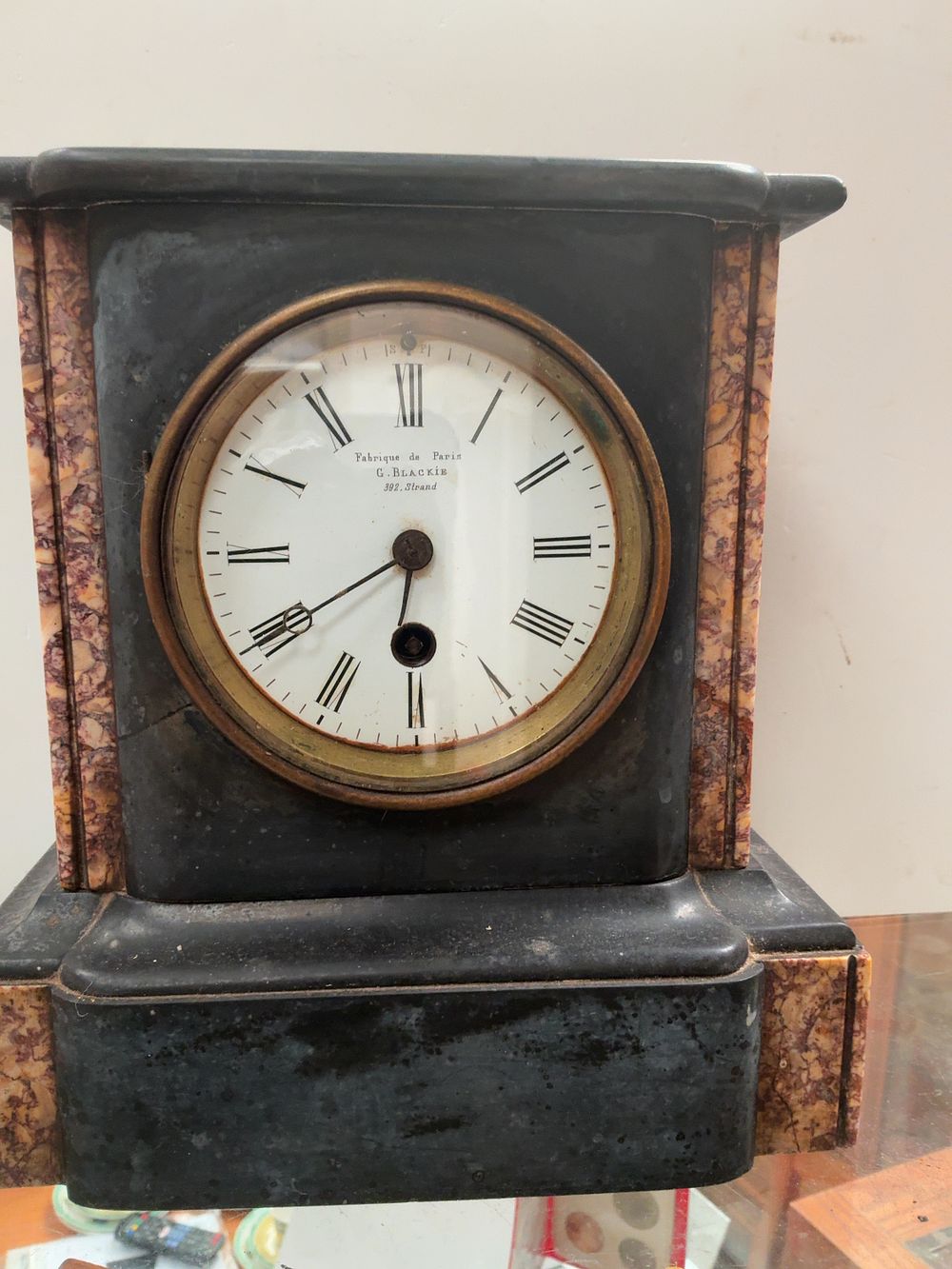 Lot 275: Victorian French Black Slate and Rouge Marble Mantel Clock by George Blackie London