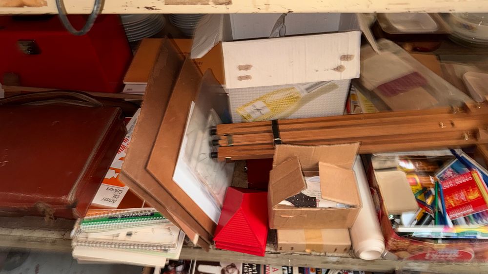 Lot 311: A Collection of Artist's Studio Supplies and Vintage Storage Containers