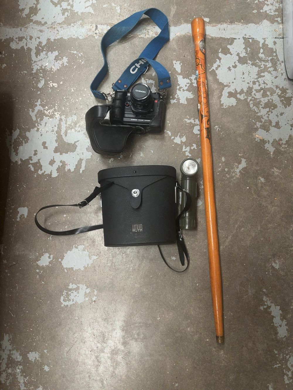 Lot 348: A Collection of Photographic Equipment and Outdoor Accessories Including a Chinon CE-5 SLR Camera and Hoya Binoculars