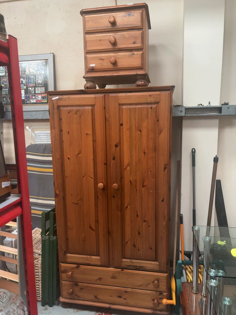 Lot 359: A pair of modern pine bedroom furniture comprising a two-door wardrobe and a matching three-drawer chest