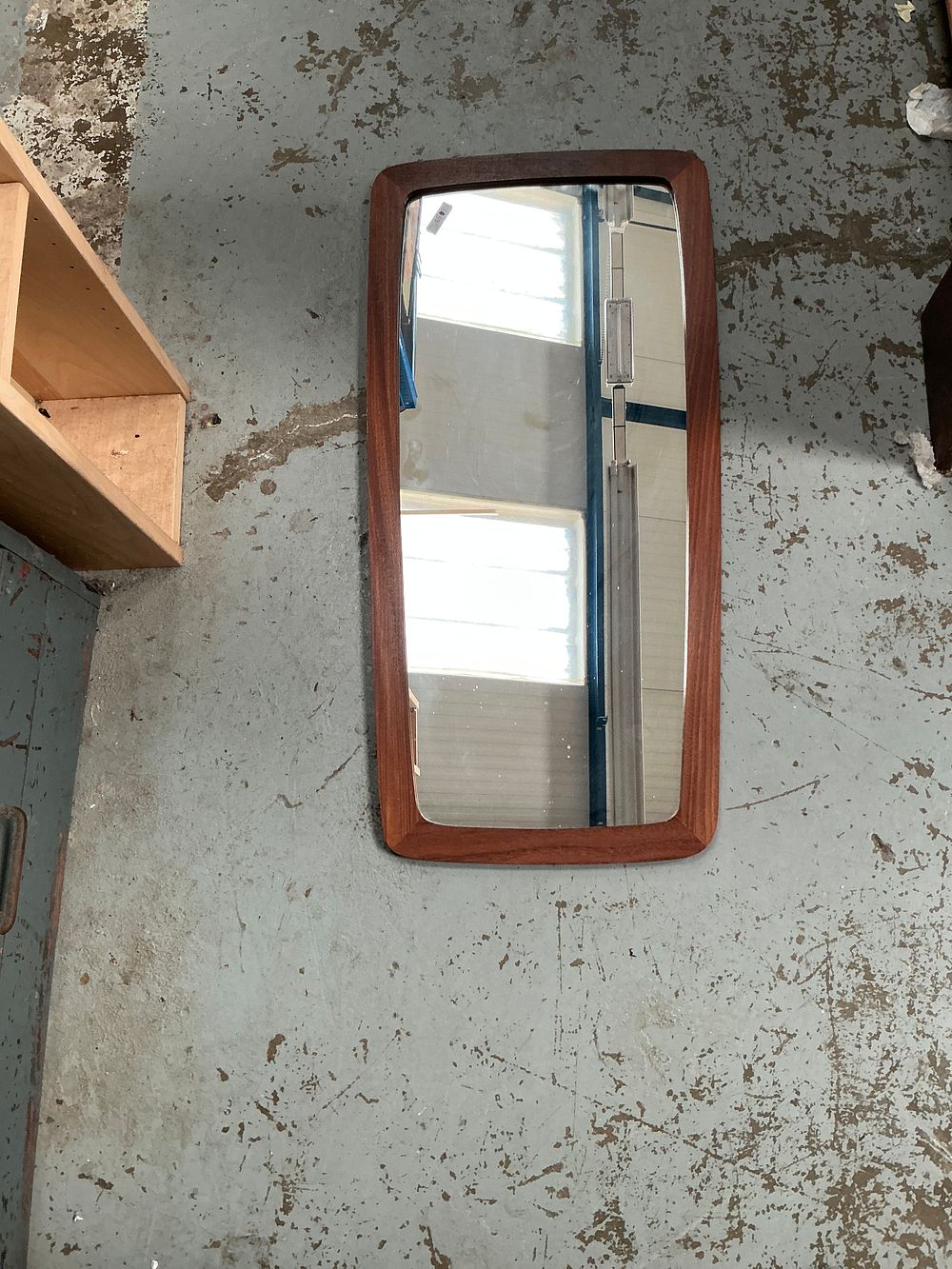 Lot 234: Mid-Century Modern Teak Framed Stadium Wall Mirror