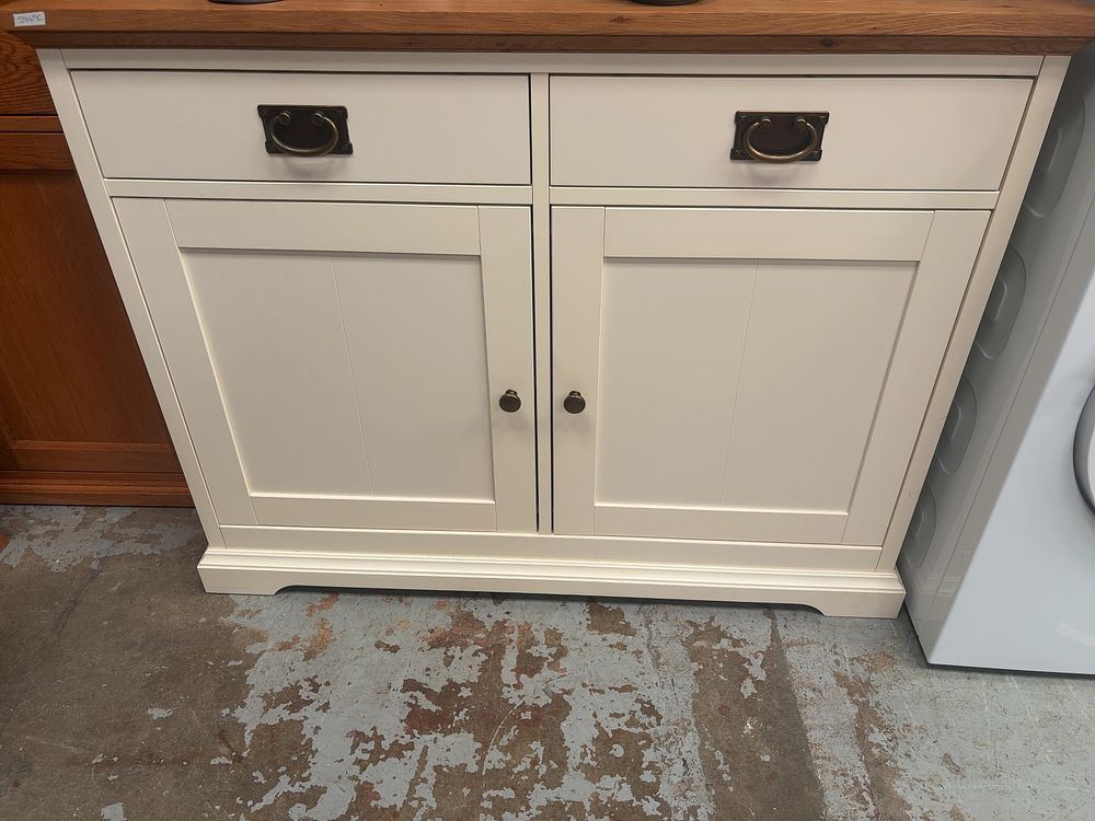 Lot 393: Contemporary Two-Tone Painted and Oak Two-Drawer Sideboard