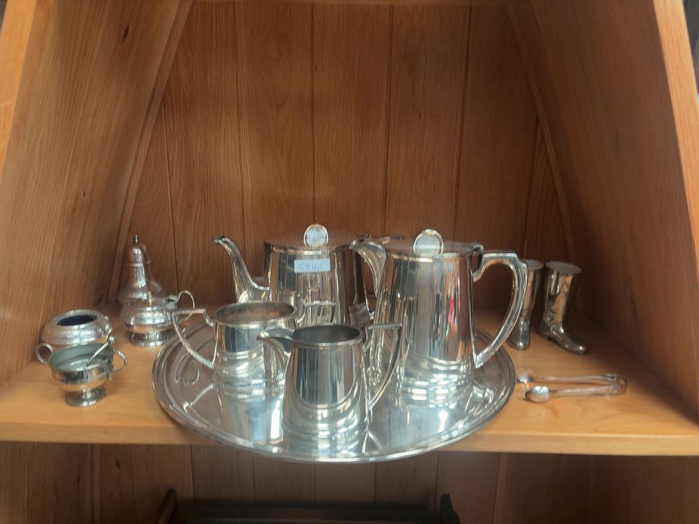 Lot 395: A Group of Walker & Hall Silver-Plated Tablewares including a Tea and Coffee Service