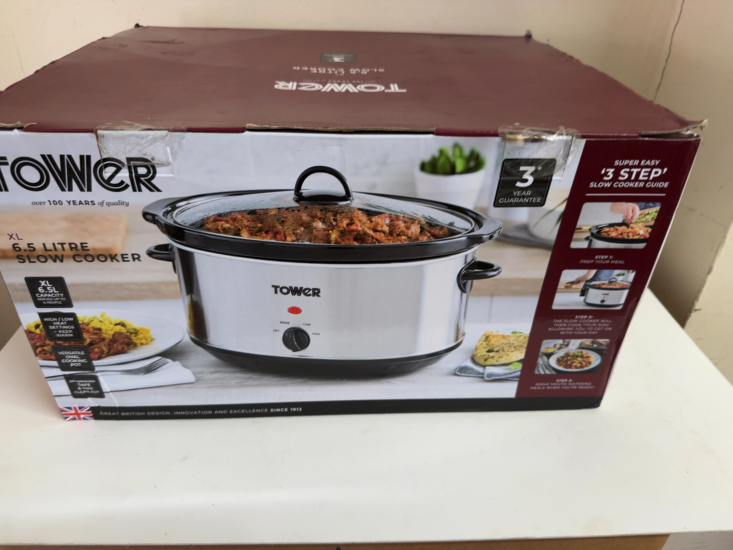 Tower XL 6.5 Litre Stainless Steel Slow Cooker in Original Packaging